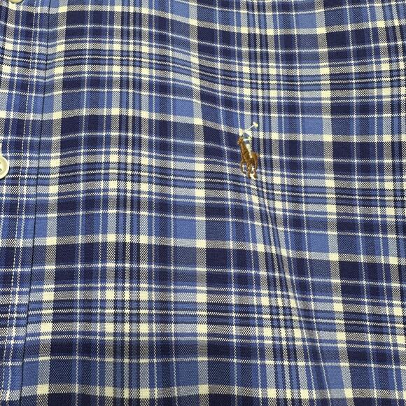 Ralph Lauren Shirt Men's Large Blue Plaid Long Sleeve Button Down Brown Pony - Picture 8 of 14